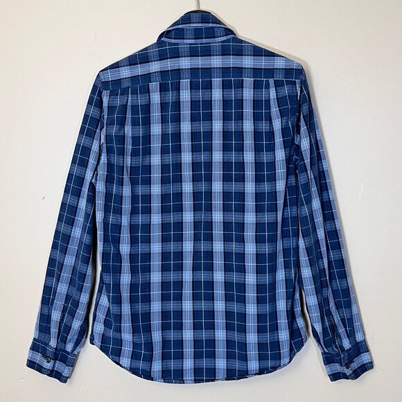 Relwen Plaid Cotton Button Up Long Sleeve Shirt - Men's Size S - Blue - Picture 2 of 5